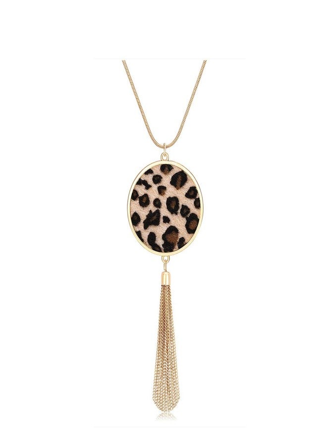 MOLOCH Long Necklaces For Woman Disk Circle Pendant Necklaces Tassel Fringe Y Necklace Set Statement Pendant (light leopard) - Image 1
