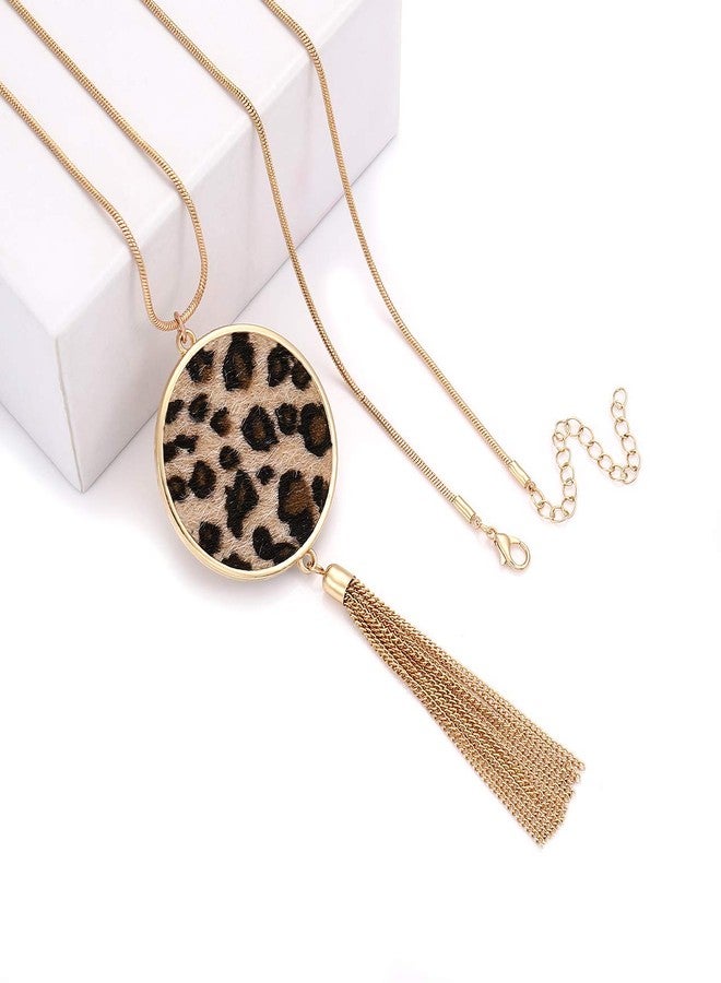 MOLOCH Long Necklaces For Woman Disk Circle Pendant Necklaces Tassel Fringe Y Necklace Set Statement Pendant (light leopard) - Image 5