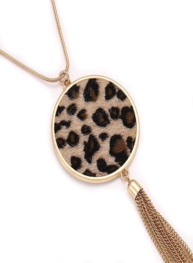 MOLOCH Long Necklaces For Woman Disk Circle Pendant Necklaces Tassel Fringe Y Necklace Set Statement Pendant (light leopard) - Image 3