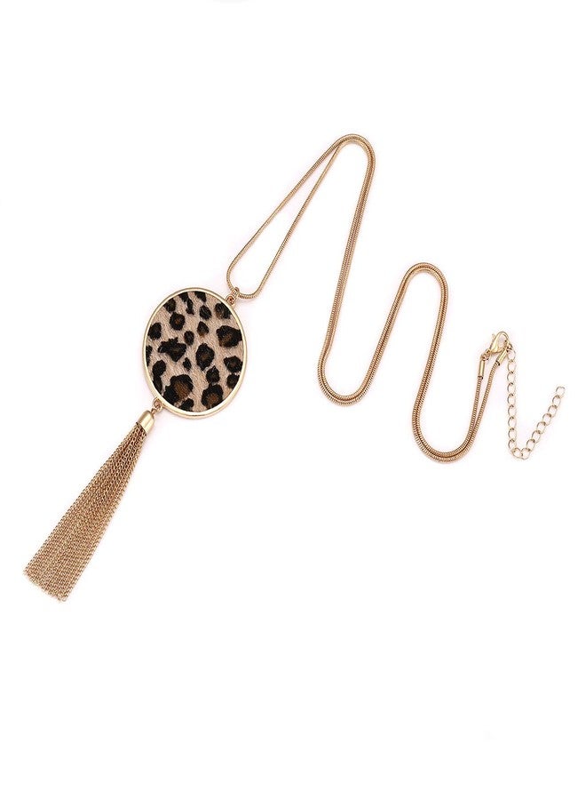 MOLOCH Long Necklaces For Woman Disk Circle Pendant Necklaces Tassel Fringe Y Necklace Set Statement Pendant (light leopard) - Image 4