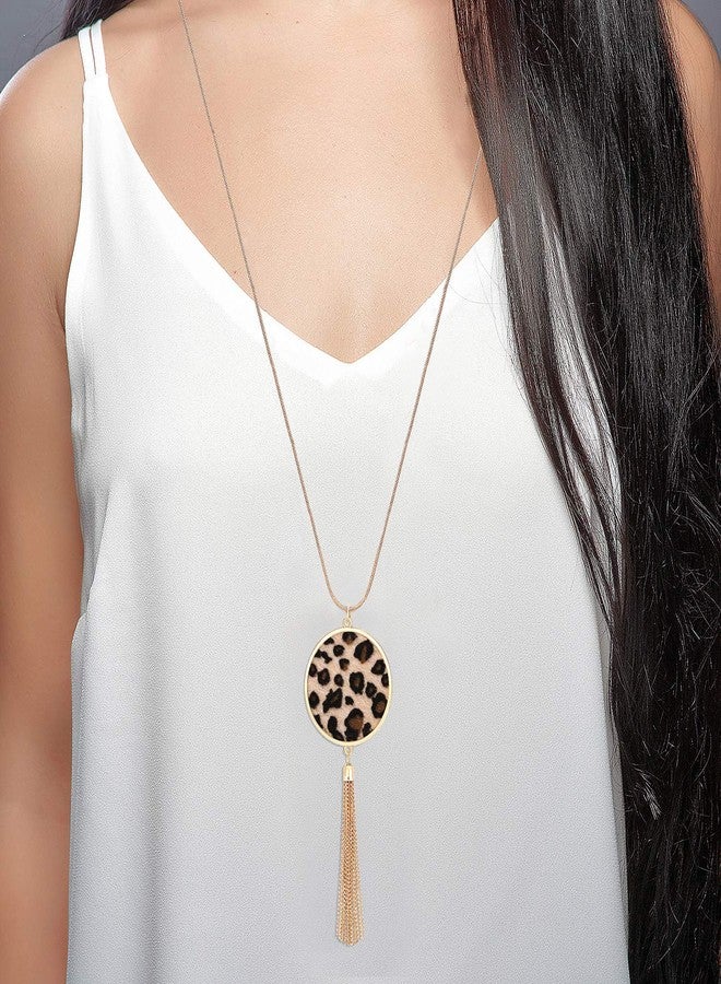 MOLOCH Long Necklaces For Woman Disk Circle Pendant Necklaces Tassel Fringe Y Necklace Set Statement Pendant (light leopard) - Image 2