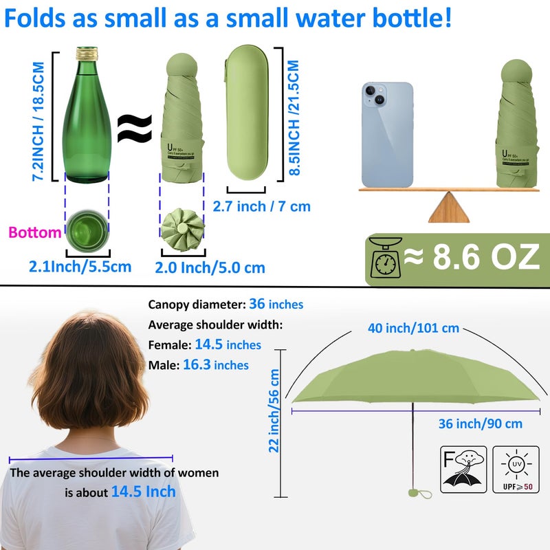 BAODINI Travel Essentials Mini Umbrella for Purse With Case Small Compact UV Sun Protection Lightweight Tiny Pocket Manual Open Close Umbrella for Women Kids and Men Fits Purse Backpack - Image 5