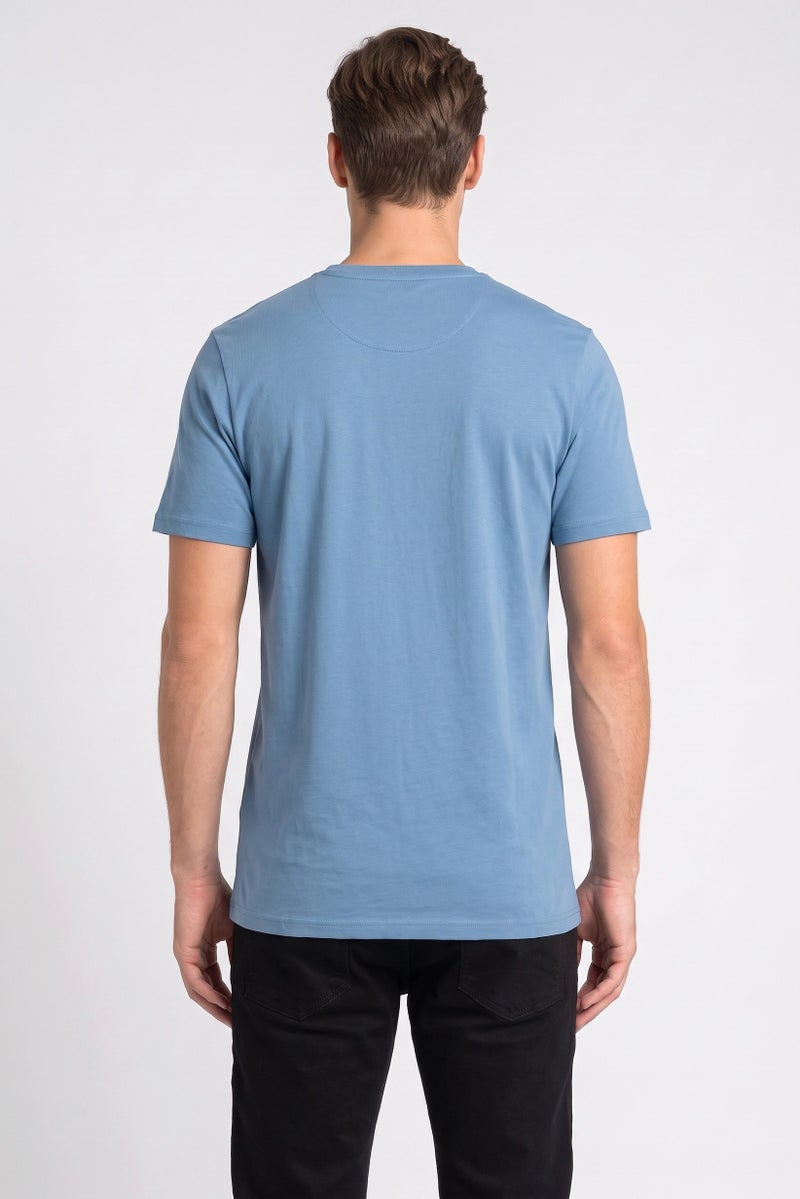 Lyle & Scott Men Crew Neck Short Sleeve Embroidered Logo T-Shirt, Slate Blue - Image 4