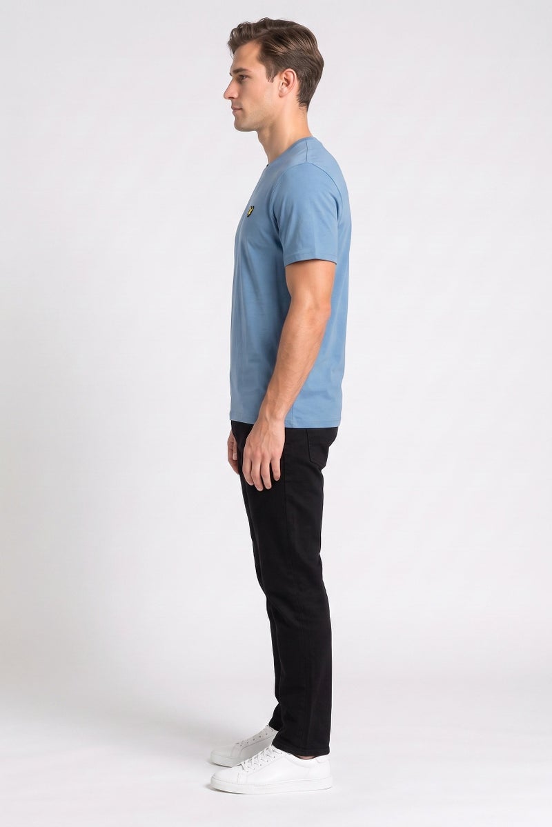Lyle & Scott Men Crew Neck Short Sleeve Embroidered Logo T-Shirt, Slate Blue - Image 3