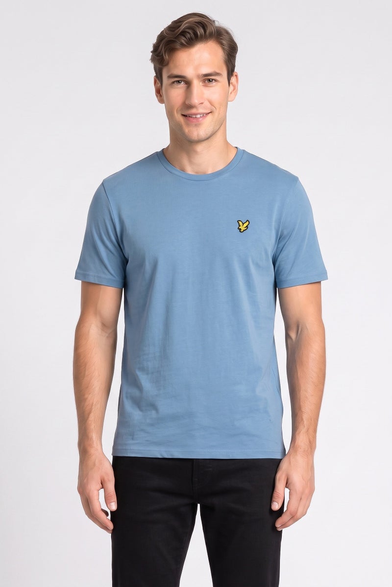 Lyle & Scott Men Crew Neck Short Sleeve Embroidered Logo T-Shirt, Slate Blue - Image 1