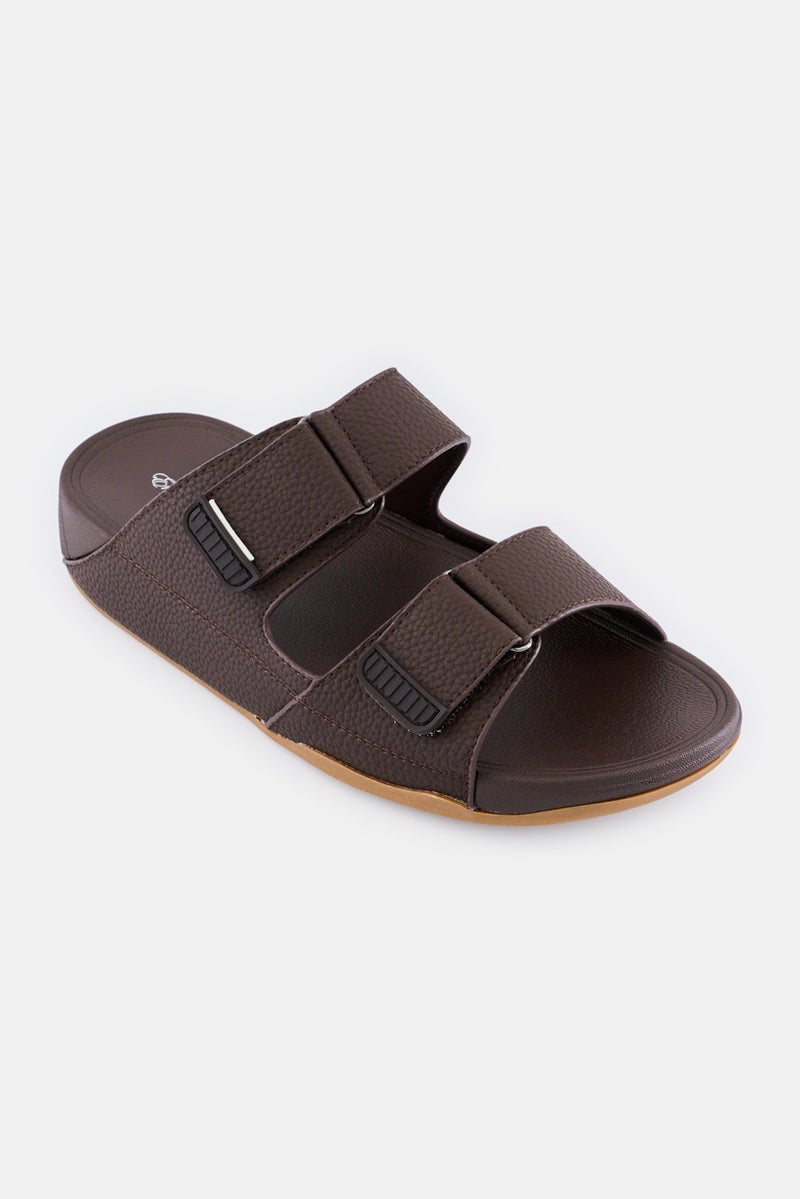 English Laundry Men Two Strap Slip On Arabic Sandals, Dark Brown - Image 1