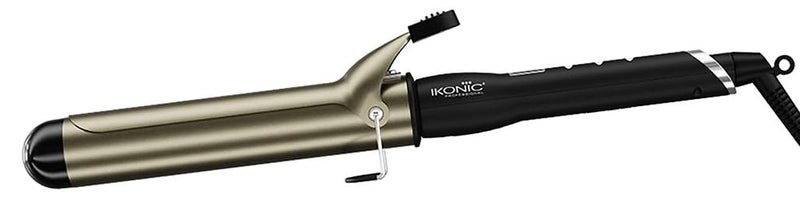 IKONIC مكواة تجعيد الشعر IKONIC - أسطوانة سيراميك بقطر 38 مم (أسود وذهبي) مع سلك دوار، مؤشر حرارة ومقبض مطاطي مريح، مكواة شعر لتجعيد الشعر الكلاسيكي، تجعيد ضيق وفضفاض - Image 1