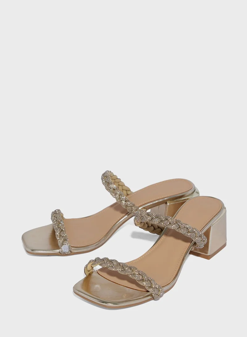 Truffle Double Diamante Braid Strap Sandal