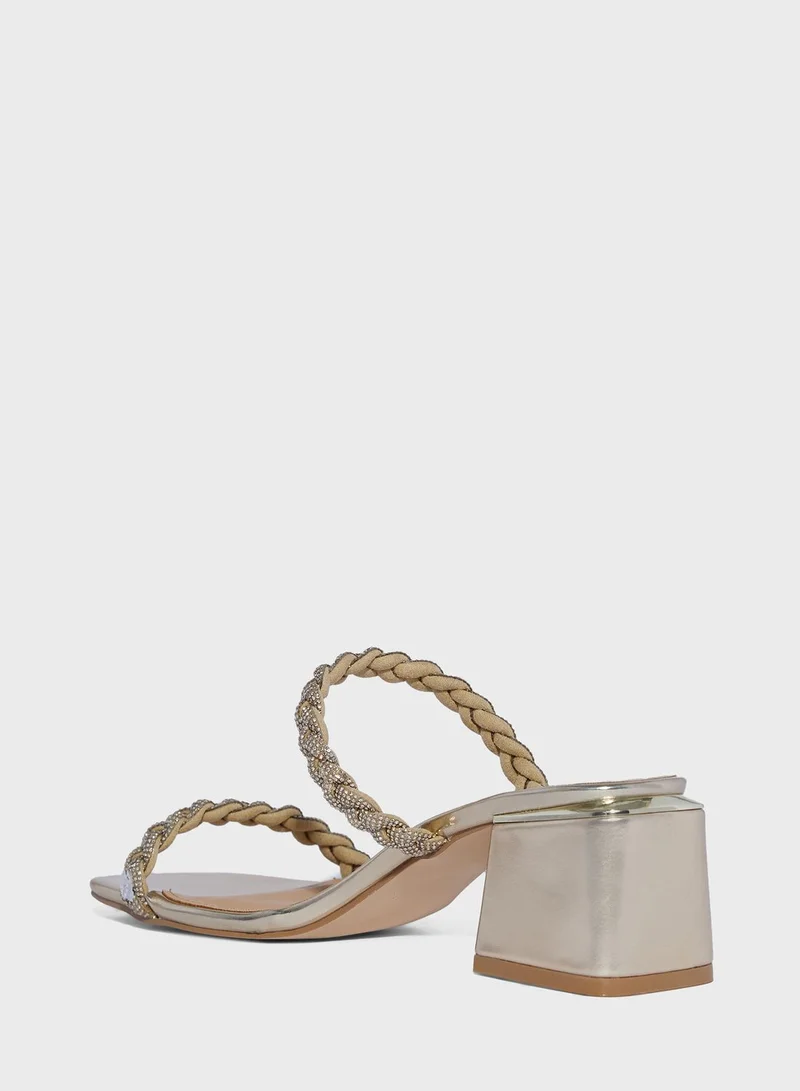 Truffle Double Diamante Braid Strap Sandal