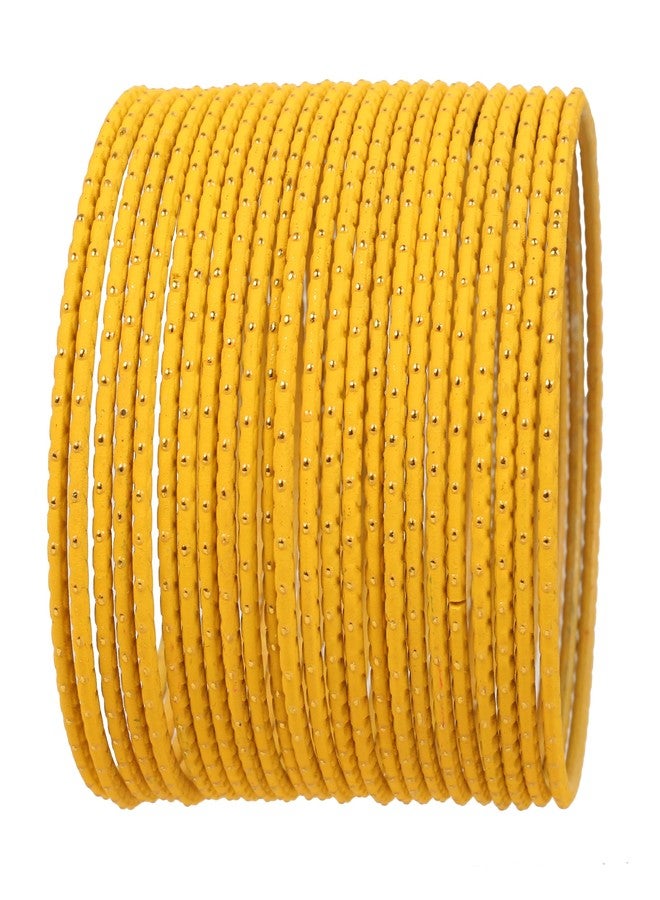 Touchstone Indian Bollywood Trending Fashion Handcrafted Beautifully Trimmed Edges Textured Yellow Color Golden Dots Designer Jewelry Bracelets Bangle. Set of 24 for Women. - Image 1