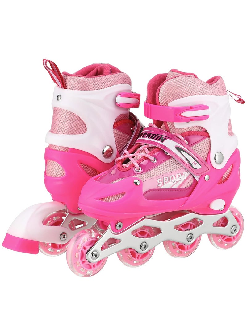 Adjustable Roller Skates with Light Up Wheels Professional Inline Skating Shoes-Lighting Wheel Comfort Skate Shoes - Size L 38-41 Pink - Image 1