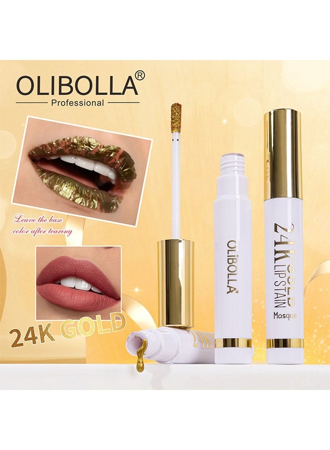 OLIBOLLA 24K Gold Lip Stain，Lip Stain Peel Off Masque - Peel Off Lip Stain, Peel-Off Lip Tint，Long Lasting Waterproof Transfer-proof Lip Mask Lip Stains Peel Off Lip Gloss,Stay Lip Makeup #03 - Image 3
