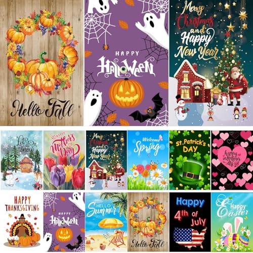 CDLong Seasonal Garden Flag Set of 12 Double Sided 12 x 18 Inch Yard Flag, Small garden flags for outside, Christmas Spring Seasonal Flag for Outdoor Holiday Decorations - Image 1