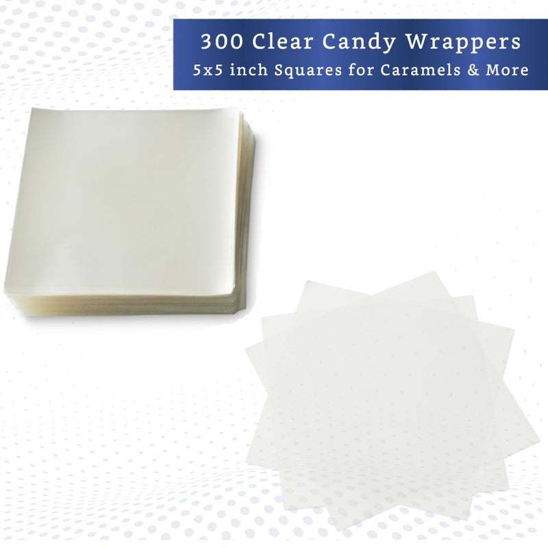 FIESTA WRAPS Clear Candy Wrappers for Caramels (300 Pcs 5 x 5 inches) - Natural Clear Cellophane Wrapper - Candy Wrapping Paper for Caramel, Chocolate, Nougat, and Lollipops - Image 2