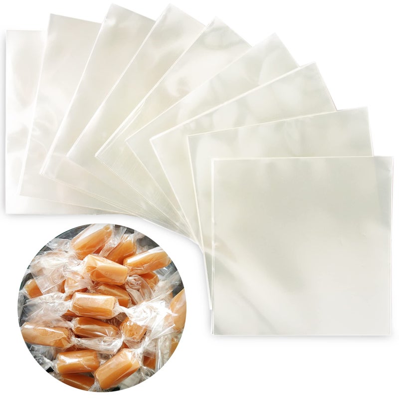 FIESTA WRAPS Clear Candy Wrappers for Caramels (300 Pcs 5 x 5 inches) - Natural Clear Cellophane Wrapper - Candy Wrapping Paper for Caramel, Chocolate, Nougat, and Lollipops - Image 1