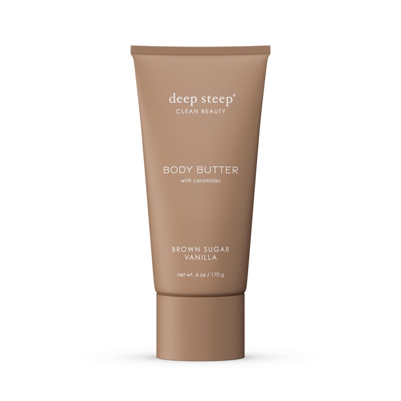 Deep Steep Deep Steep Body Butter Brown Sugar Vanilla 6 oz  Rich Moisturizer with Ceramides Coconut Oil Argan Oil  Aloe Vera  Vegan Clean Beauty Smooth  Hydrated Skin