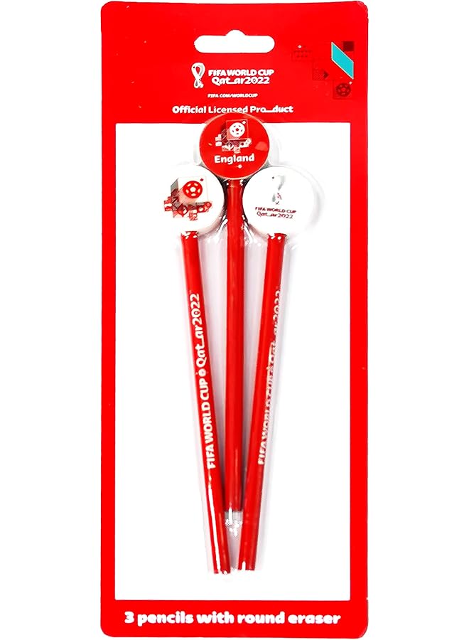 FIFA 2022 Country Pencils With Round Eraser 3 Pcs Pack England - Image 1