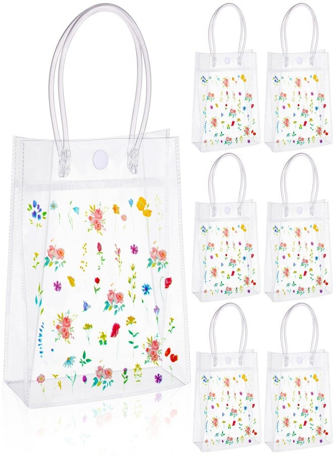 Kolldenn 24 Pcs Clear Wildflower Gift Bags with Handles, 5.9 x 6.3 x 2.7 Inch Plastic Floral Goodie Bags Hawaiian Party Favor Bag PVC Reusable Shopping Handbags for Wedding Supplies Birthday Treat - Image 1