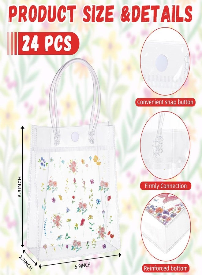 Kolldenn 24 Pcs Clear Wildflower Gift Bags with Handles, 5.9 x 6.3 x 2.7 Inch Plastic Floral Goodie Bags Hawaiian Party Favor Bag PVC Reusable Shopping Handbags for Wedding Supplies Birthday Treat - Image 2