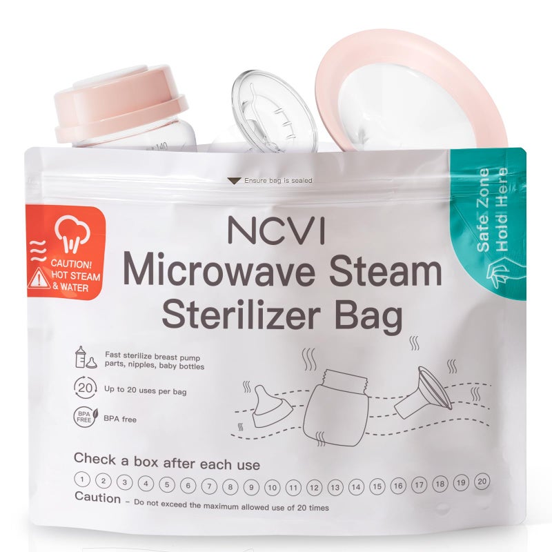 NCVI NCVI Microwave Steam Sterilizer Bag for Baby Bottles 8 Count160 Uses Large Reusable Travel Sterilization Pouches Disinfection Container for Baby Teether Pacifiers and Breast Pump Accessories