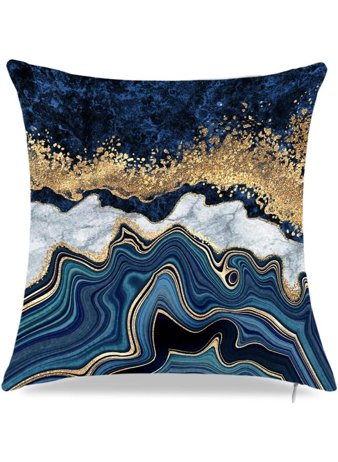 DUNISO مجموعة من 4 أغطية وسائد رمي، أغطية وسائد زخرفية من الرخام الذهبي والأزرق، أغطية وسائد زرقاء وذهبية لأريكة غرفة المعيشة، 18" x 18"، أزرق وذهبي - Image 3