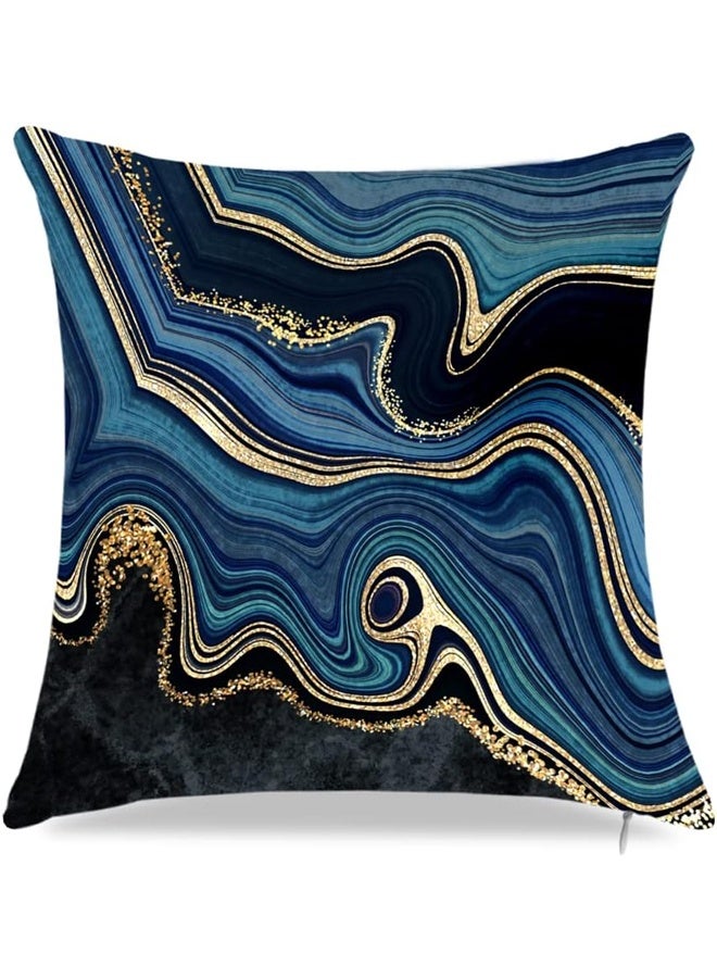 DUNISO مجموعة من 4 أغطية وسائد رمي، أغطية وسائد زخرفية من الرخام الذهبي والأزرق، أغطية وسائد زرقاء وذهبية لأريكة غرفة المعيشة، 18" x 18"، أزرق وذهبي - Image 5