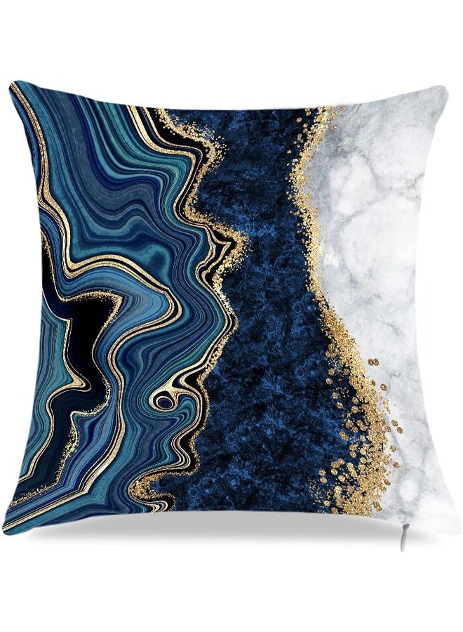 DUNISO مجموعة من 4 أغطية وسائد رمي، أغطية وسائد زخرفية من الرخام الذهبي والأزرق، أغطية وسائد زرقاء وذهبية لأريكة غرفة المعيشة، 18" x 18"، أزرق وذهبي - Image 2