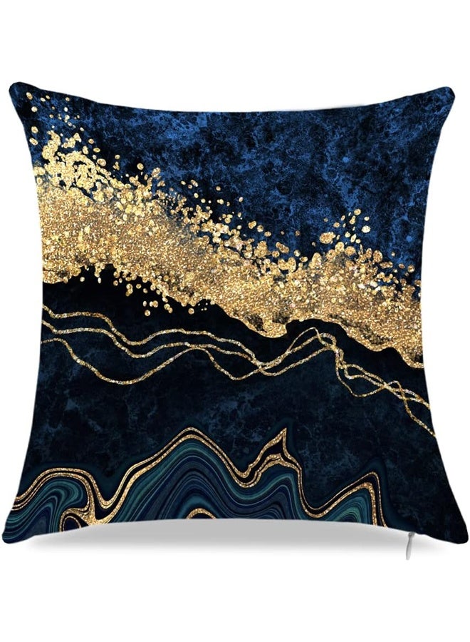 DUNISO مجموعة من 4 أغطية وسائد رمي، أغطية وسائد زخرفية من الرخام الذهبي والأزرق، أغطية وسائد زرقاء وذهبية لأريكة غرفة المعيشة، 18" x 18"، أزرق وذهبي - Image 4