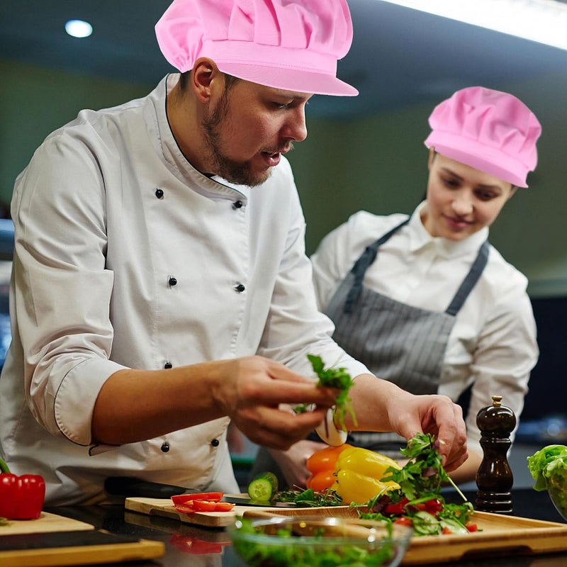 ORFOFE Chef Cooking Hat Dust Work Cap Pink Cotton Breathable Washable Food Service Uniform Hat for Restaurant and Workshop Use - Image 5