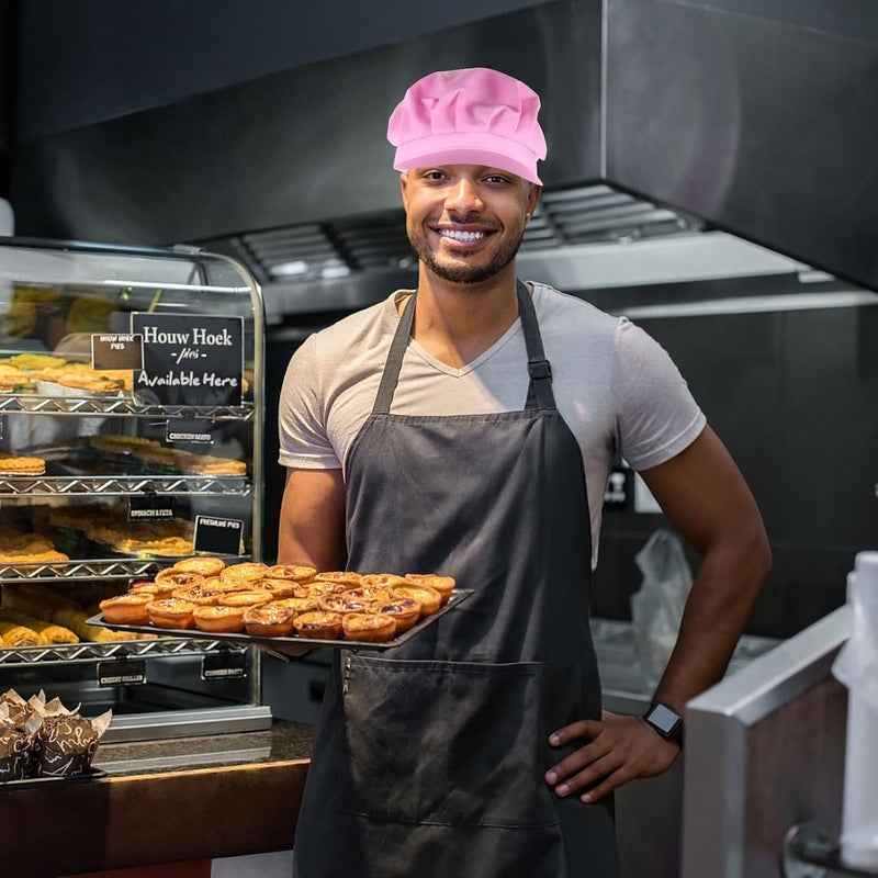 ORFOFE Chef Cooking Hat Dust Work Cap Pink Cotton Breathable Washable Food Service Uniform Hat for Restaurant and Workshop Use - Image 4