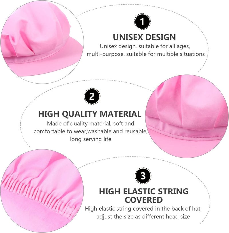ORFOFE Chef Cooking Hat Dust Work Cap Pink Cotton Breathable Washable Food Service Uniform Hat for Restaurant and Workshop Use - Image 3