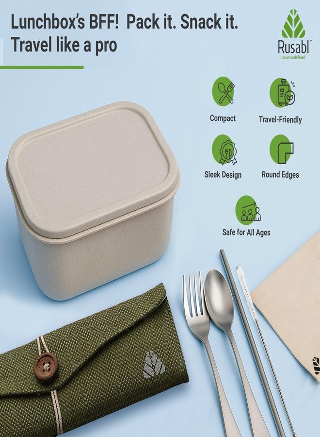 Rusabl طقم أدوات مائدة من الفولاذ المقاوم للصدأ من روسابل (عبوة من 5 قطع، أخضر) حقيبة سفر قابلة لإعادة الاستخدام للاستخدام اليومي، ولتقديمها كهدية، وللسفر (ملعقة، شوكة، ماصة فولاذية، فرشاة تنظيف، منديل، وحقيبة من الجوت). - Image 5