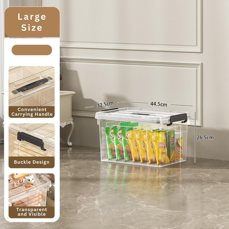 HOOPVOOL صندوق تخزين بلاستيكي شفاف، مع غطاء قفل ومقابض، حاوية تخزين مع مشابك ثقيلة لتنظيم الصندوق للمنزل، المطبخ، المكتب والمرآب. (عبوة من 1، كبيرة) - Image 2