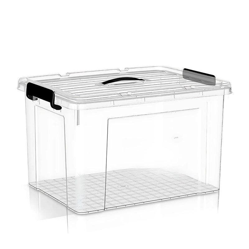 HOOPVOOL صندوق تخزين بلاستيكي شفاف، مع غطاء قفل ومقابض، حاوية تخزين مع مشابك ثقيلة لتنظيم الصندوق للمنزل، المطبخ، المكتب والمرآب. (عبوة من 1، كبيرة) - Image 1