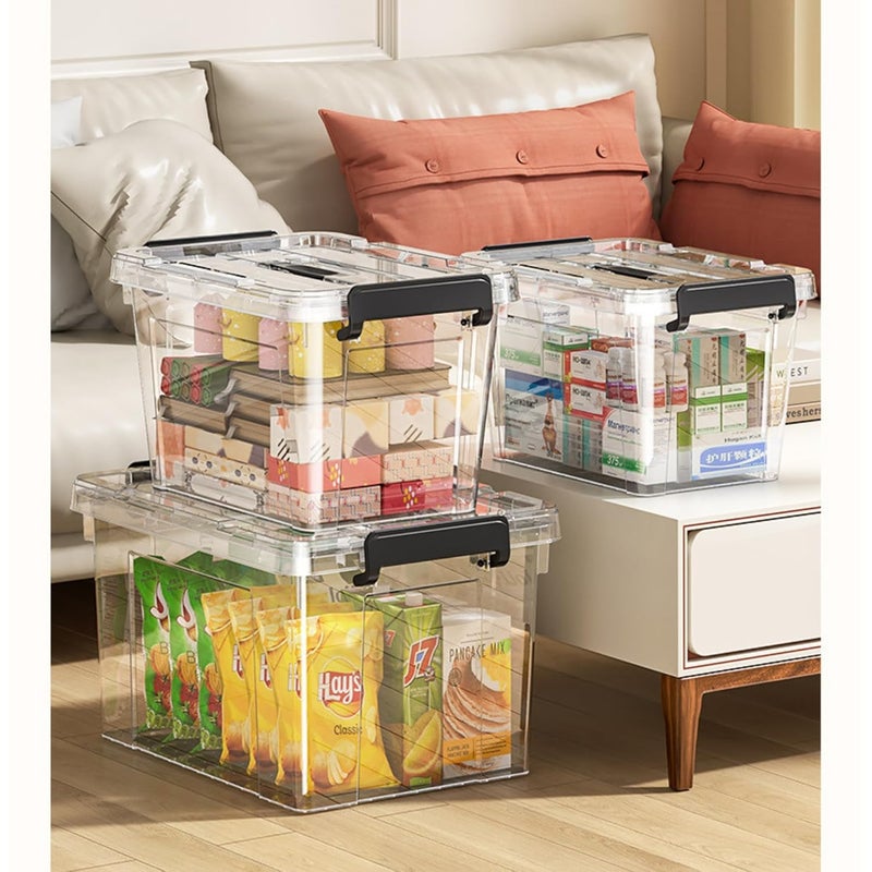 HOOPVOOL صندوق تخزين بلاستيكي شفاف، مع غطاء قفل ومقابض، حاوية تخزين مع مشابك ثقيلة لتنظيم الصندوق للمنزل، المطبخ، المكتب والمرآب. (عبوة من 1، كبيرة) - Image 3