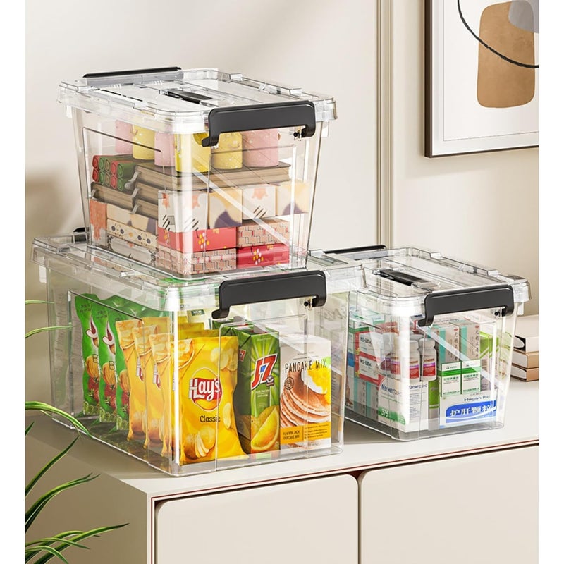 HOOPVOOL صندوق تخزين بلاستيكي شفاف، مع غطاء قفل ومقابض، حاوية تخزين مع مشابك ثقيلة لتنظيم الصندوق للمنزل، المطبخ، المكتب والمرآب. (عبوة من 1، كبيرة) - Image 5