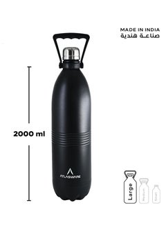 Atlasware Water Bottle with a Capacity of 2000 ml, Stainless Steel Water Bottle that keeps Cold for 130 Hours and Keeps Heat for 52 Hours, Black  - Image 3