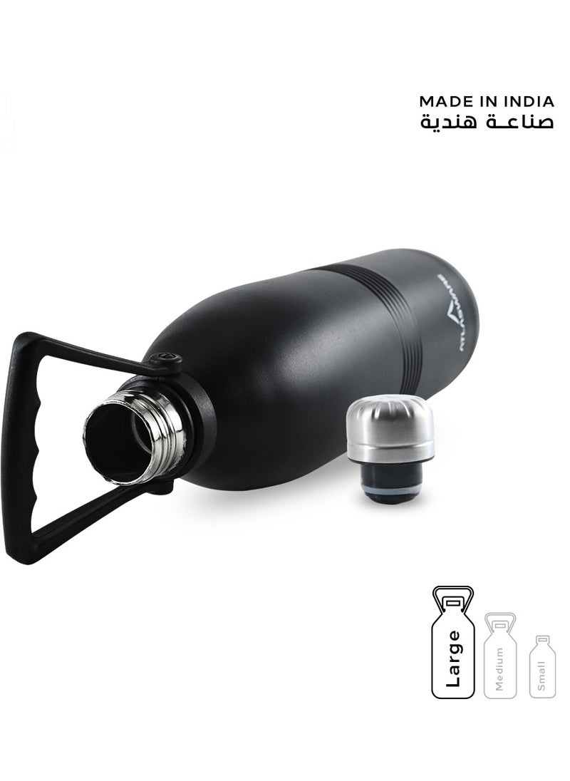 Atlasware - Water Bottle with a Capacity of 2000 ml, Stainless Steel Water Bottle that keeps Cold for 130 Hours and Keeps Heat for 52 Hours, Black - Image 1