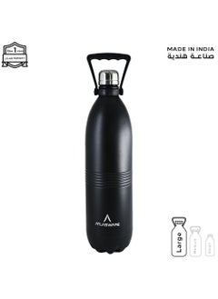 Atlasware Water Bottle with a Capacity of 2000 ml, Stainless Steel Water Bottle that keeps Cold for 130 Hours and Keeps Heat for 52 Hours, Black  - Image 1