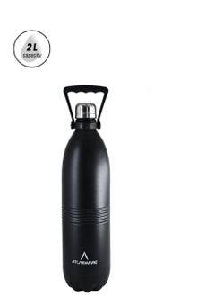 Atlasware Water Bottle with a Capacity of 2000 ml, Stainless Steel Water Bottle that keeps Cold for 130 Hours and Keeps Heat for 52 Hours, Black  - Image 2