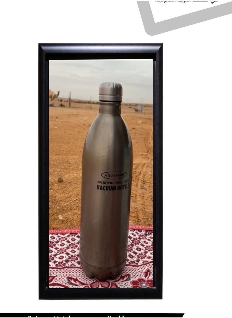 Atlasware - Water Bottle with a Capacity of 2000 ml, Stainless Steel Water Bottle that keeps Cold for 130 Hours and Keeps Heat for 52 Hours, Black - Image 1