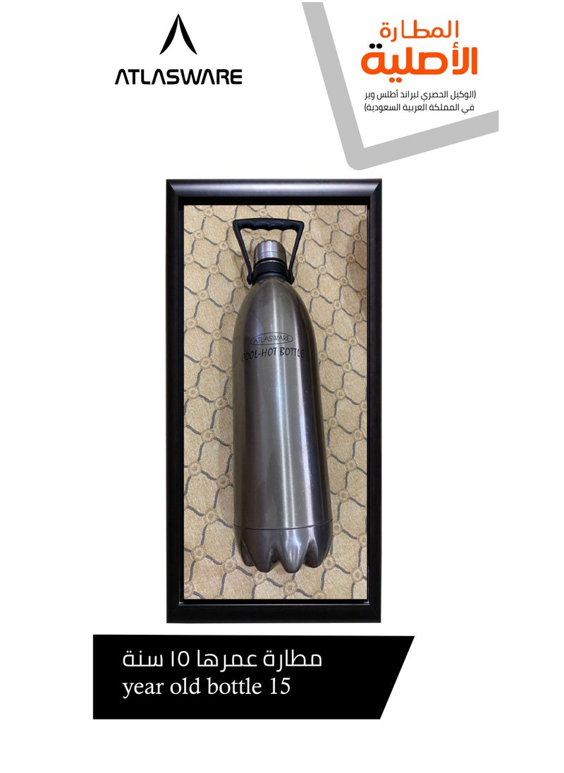 Atlasware - Water Bottle with a Capacity of 2000 ml, Stainless Steel Water Bottle that keeps Cold for 130 Hours and Keeps Heat for 52 Hours, Black - Image 1
