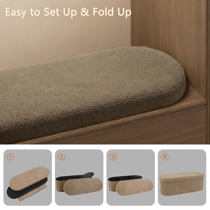 GLAXYFUR Oval Storage Ottoman Bench, Sherpa Foot Rest, 43 Inch Folding Chest for Living Room, Bedroom, Brown - Image 5