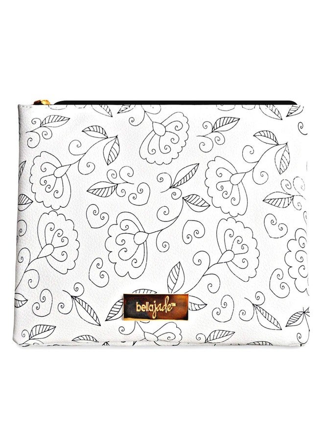 Bella Jade Small Makeup Pouch for Women, Cute Black and White Floral Cosmetic Bag for Purse - Image 1
