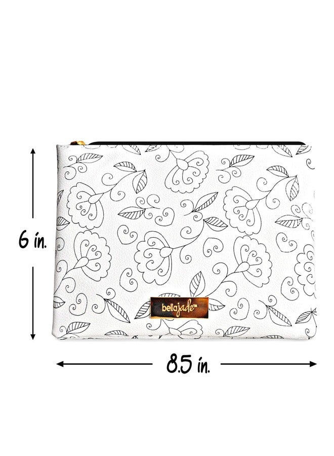 Bella Jade Small Makeup Pouch for Women, Cute Black and White Floral Cosmetic Bag for Purse - Image 3