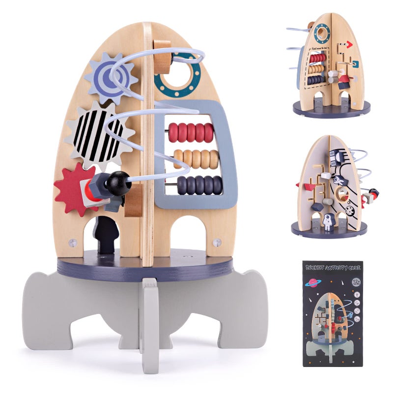 Wdmiya Space Wooden Activity Cube Toys for Baby Montessoritoys for 1 Year Old Boy  Girl Birthday Gifts Sensory and Educational 1st Birthday Gifts Busy Board Toys for Baby Boy 618 Months Rocket - Image 2
