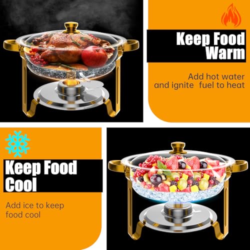 IMXSUMDA Chafing Dishes for Buffet Set 4 Pack, 5QT Round Dish Buffet Servers and Warmers High Grade Stainless Steel Food Warmers for Parties, Christmas Gatherings, Weddings, Catering, Gold & Silver - Image 3