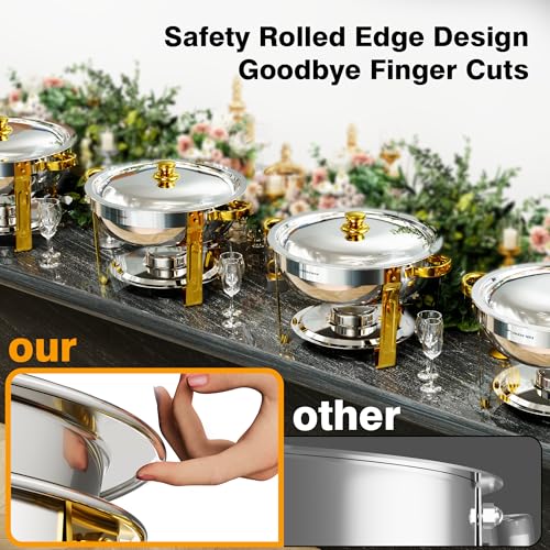 IMXSUMDA Chafing Dishes for Buffet Set 4 Pack, 5QT Round Dish Buffet Servers and Warmers High Grade Stainless Steel Food Warmers for Parties, Christmas Gatherings, Weddings, Catering, Gold & Silver - Image 5
