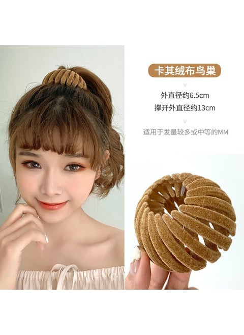 Lazy Bird Nest Hair Bun Maker ZJ014-3# khaki flannel Bird's Nest