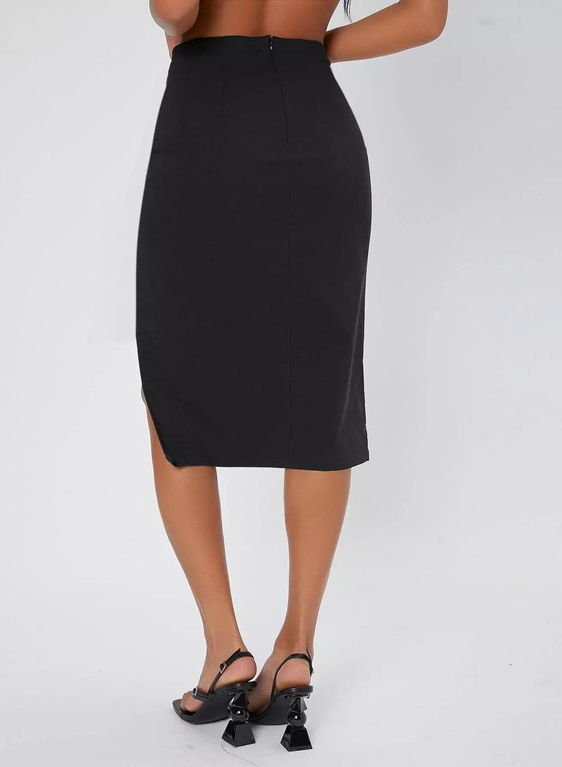 Chain Decor Thigh-Slit Midi Skirt  - Image 2